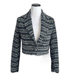 Bagatelle Women’s Crop Tweed  Wool Blend Jacket Size S Black NWT